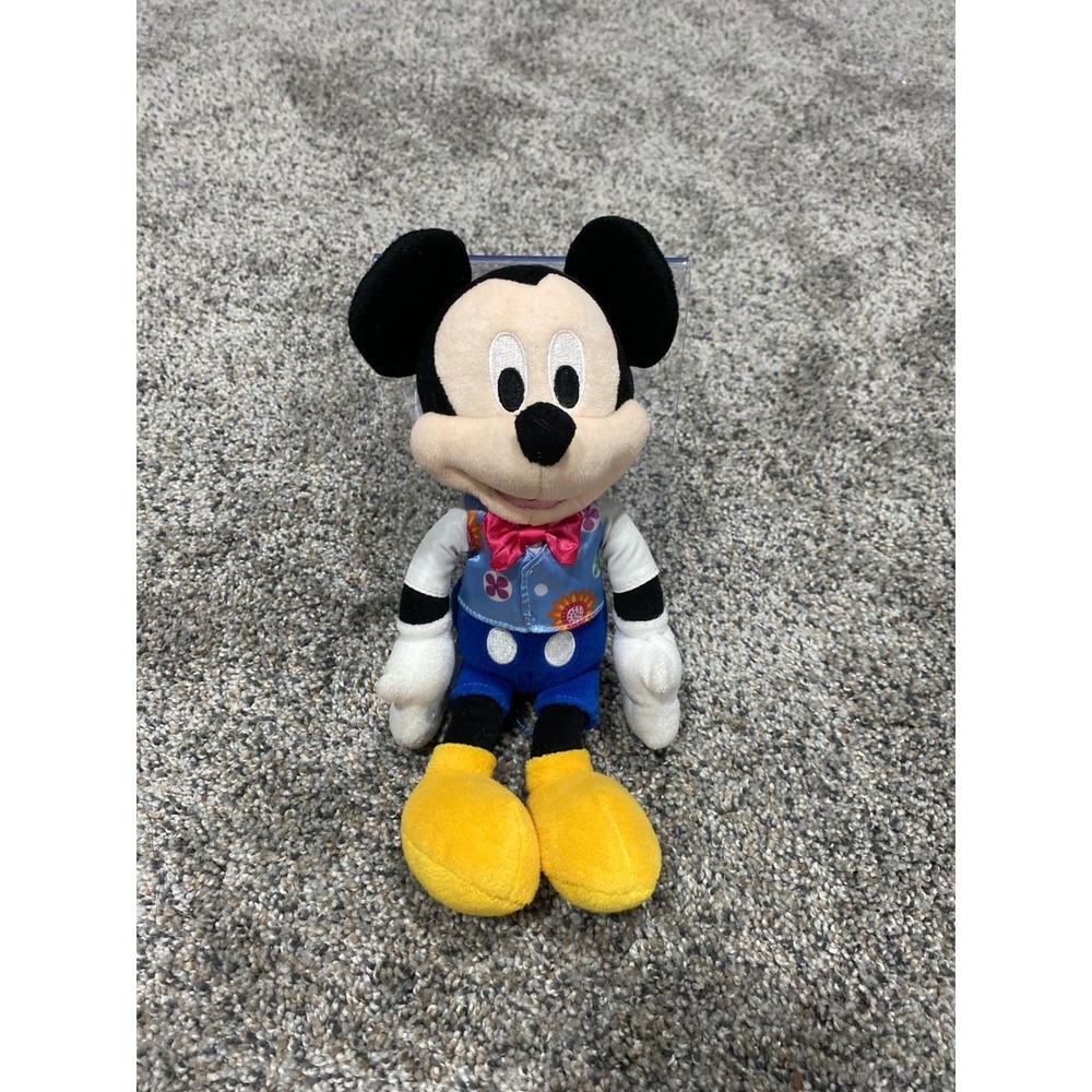 Disney Mickey Mouse‎ Plush 10 Inch Floral Vest Pink Bow Tie Blue Shorts Toy